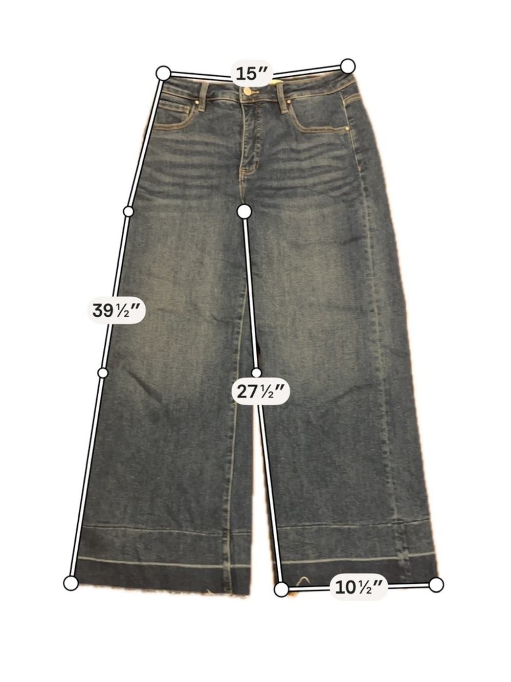RISEN High Rise Wide Leg Crop Jeans Size 13/31 Medium Wash Raw Hem - Picture 2 of 8